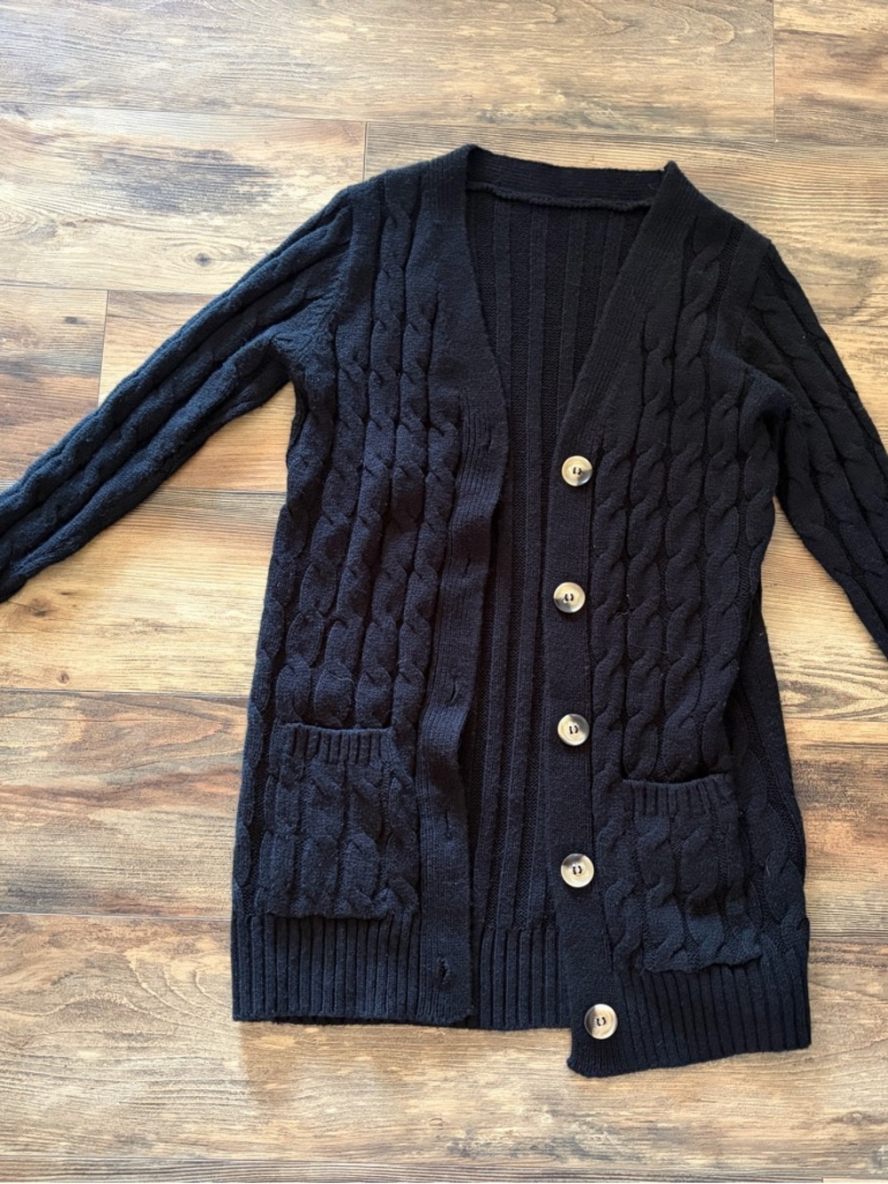Women's Black Cable Cardigan with Front Pockets